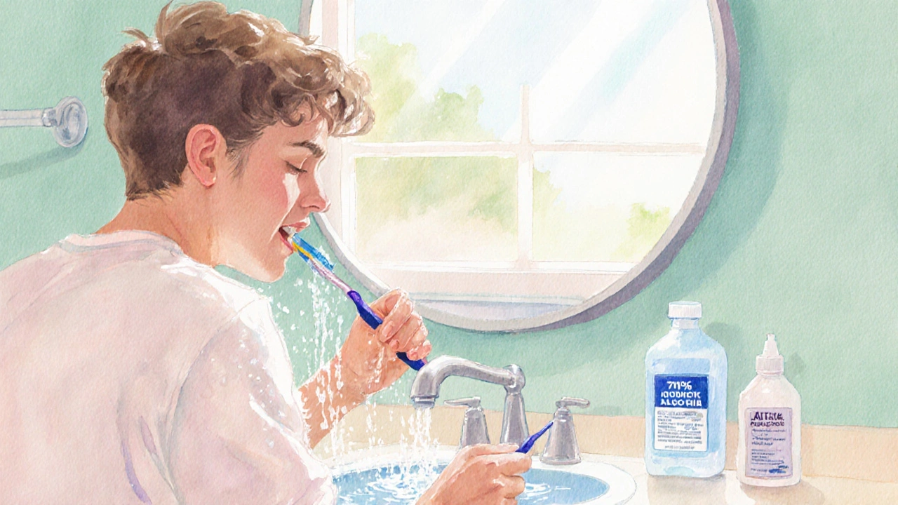 Teen s rovnátky čistí ústa teplou vodou, mýdlem, používá mezidentinální kartáček a alkohol.