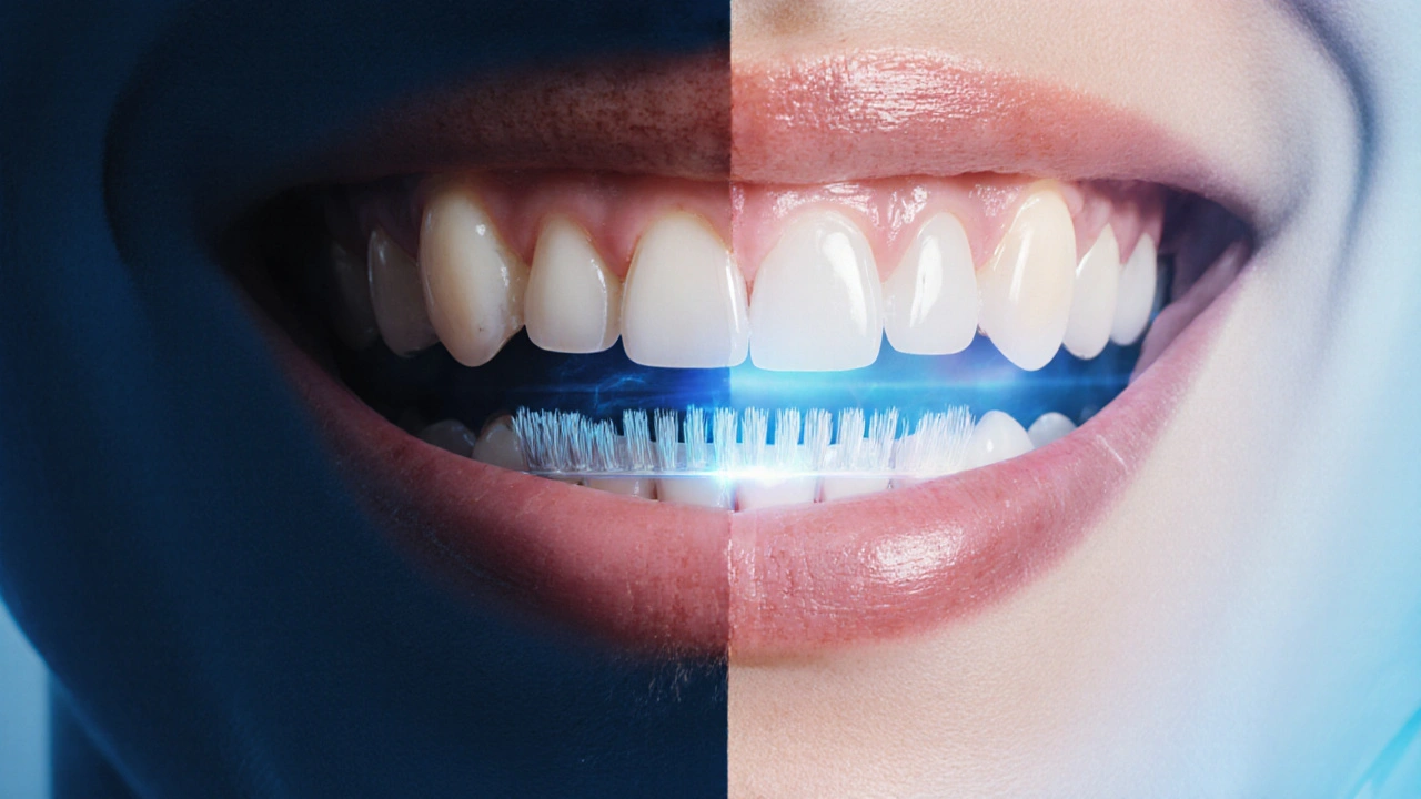 Contrasting smile: unhealthy gums vs. healthy gums transformed by Curaprox.