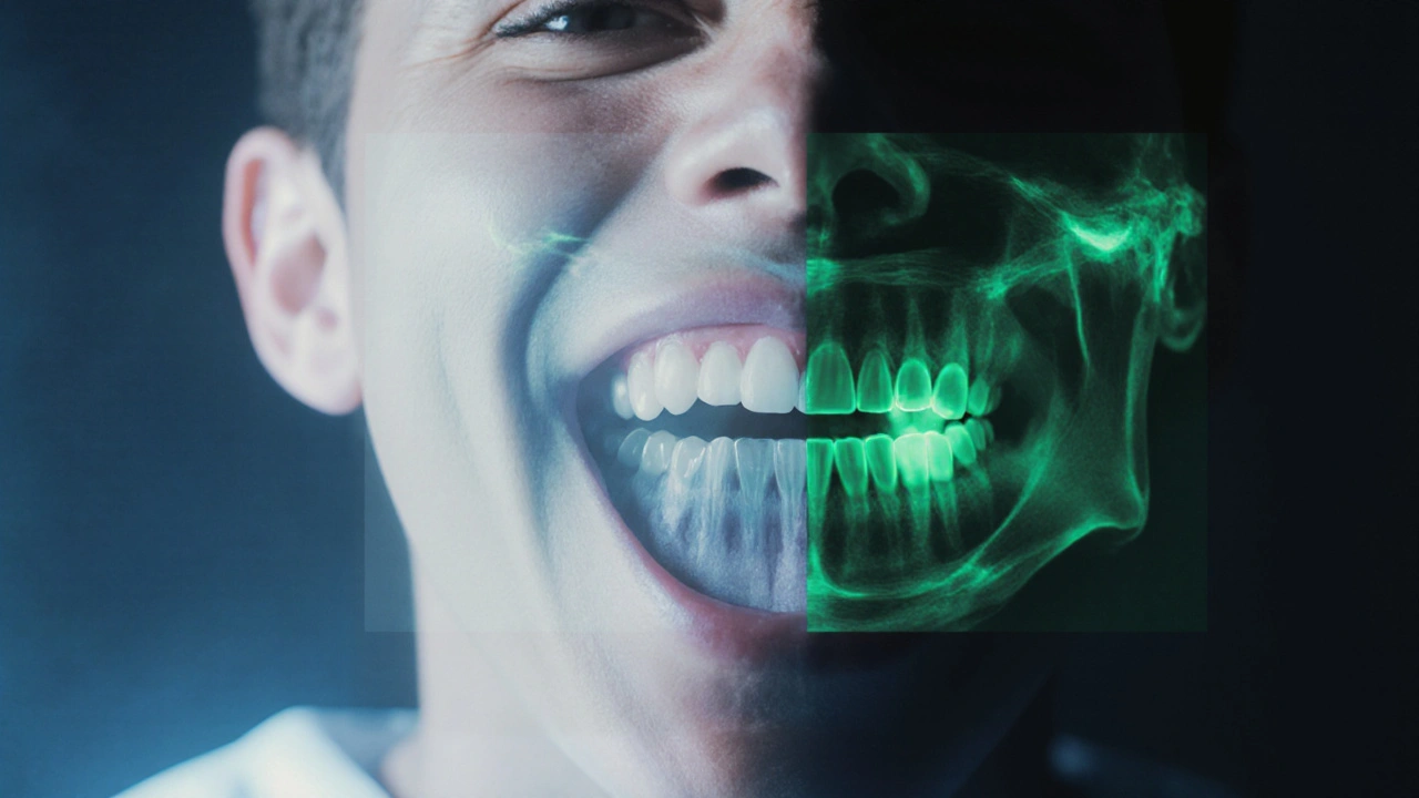 Nehořící zoubky u dospívajícího na rentgenovém snímku.