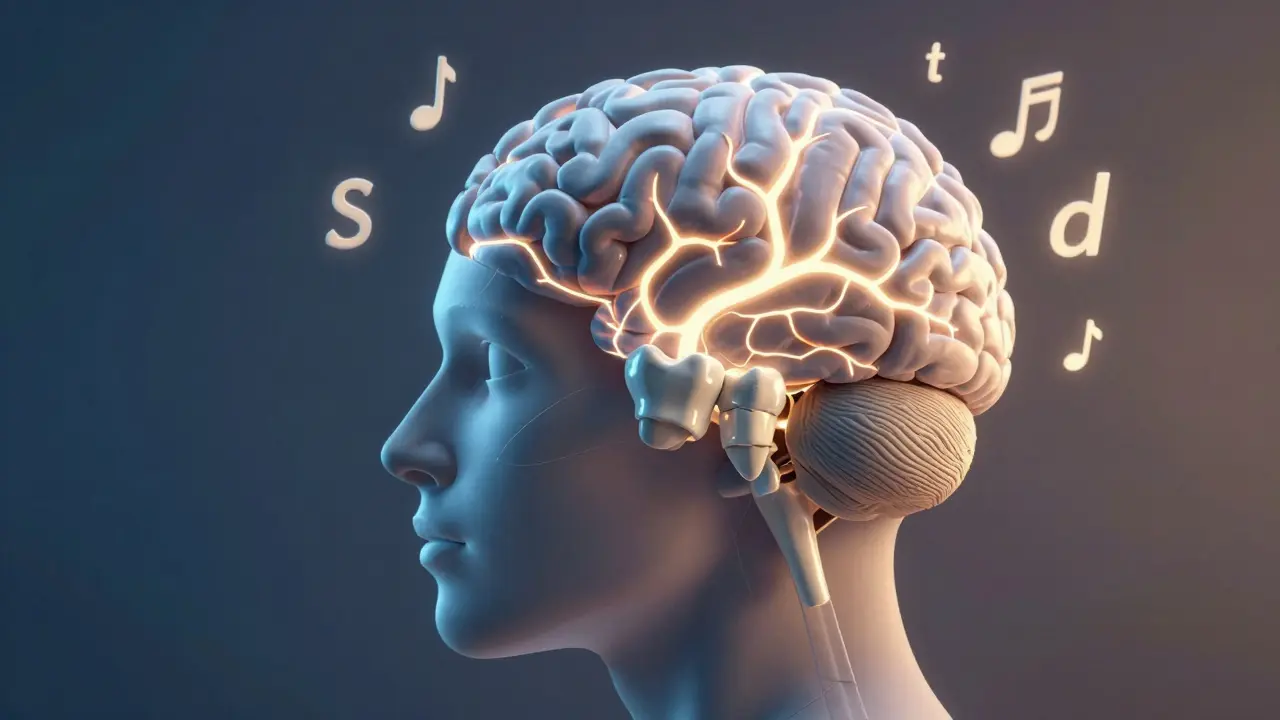 Abstraktní znázornění mozku přizpůsobujícího se novým keramickým zubům.