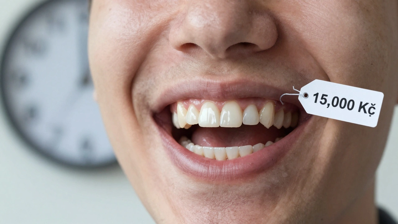 Smiling patient with dental bridge and a 10-year timeline showing long-term value.