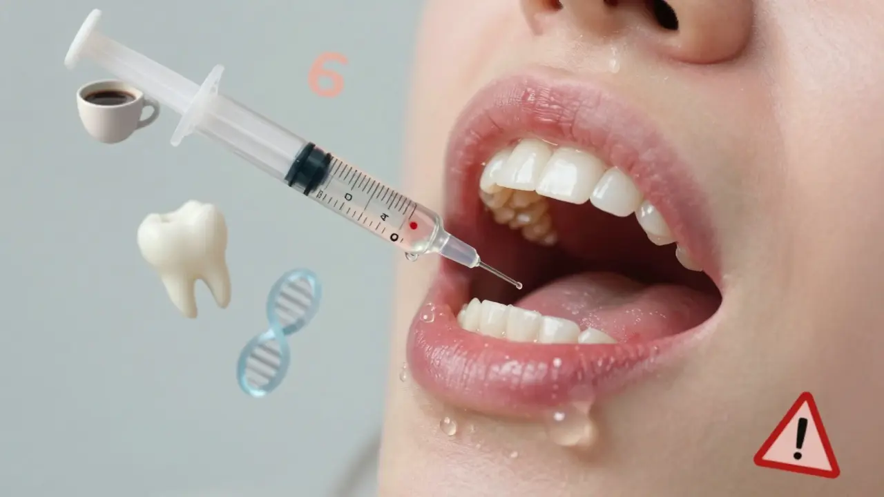 Surreální obraz tajícího hodin nad ústy s symboly ovlivňujícími trvání anestezie.