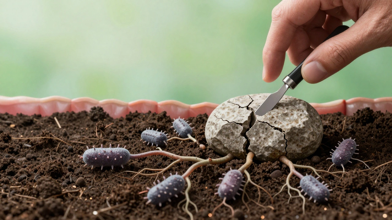 Symbolický obraz odstranění zubního kamene a obnovy zdraví dásní