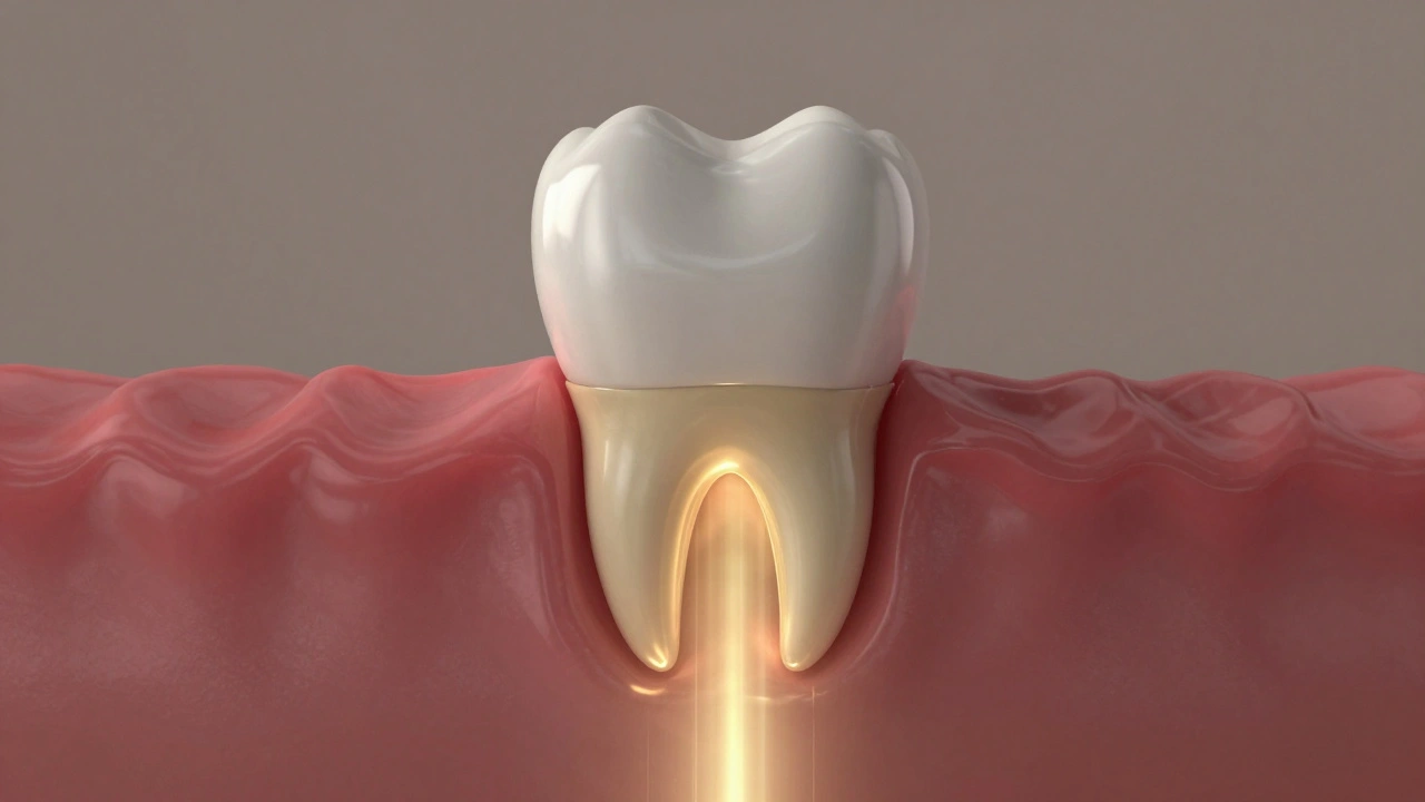 Zahojení dásně po kyretáži – gumy se opět přilnou k zubu.