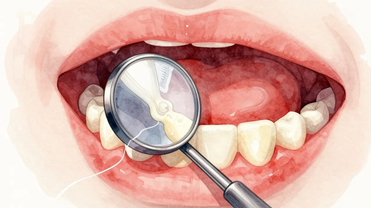 Zrcátko odrazuje zubní kámen a zánětlivé dásně v ústech.