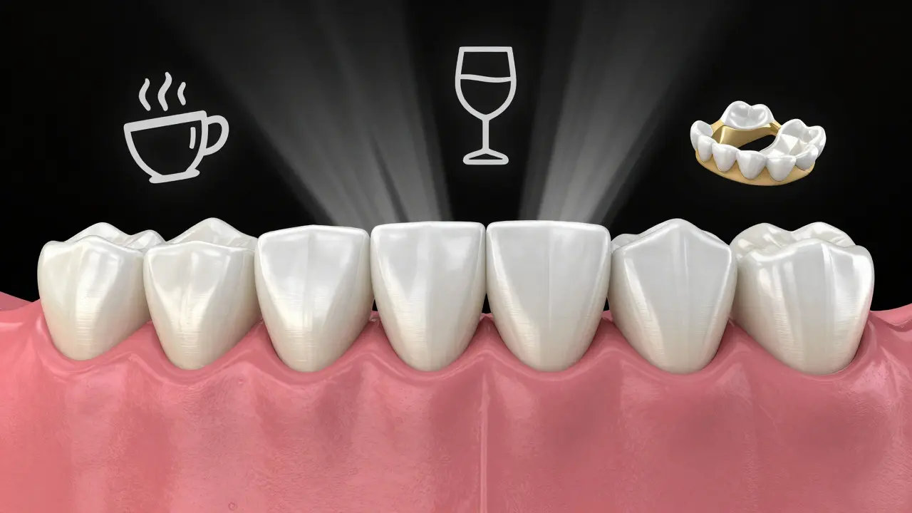 Cross-section of a tooth with ceramic veneer showing light transmission through porcelain.