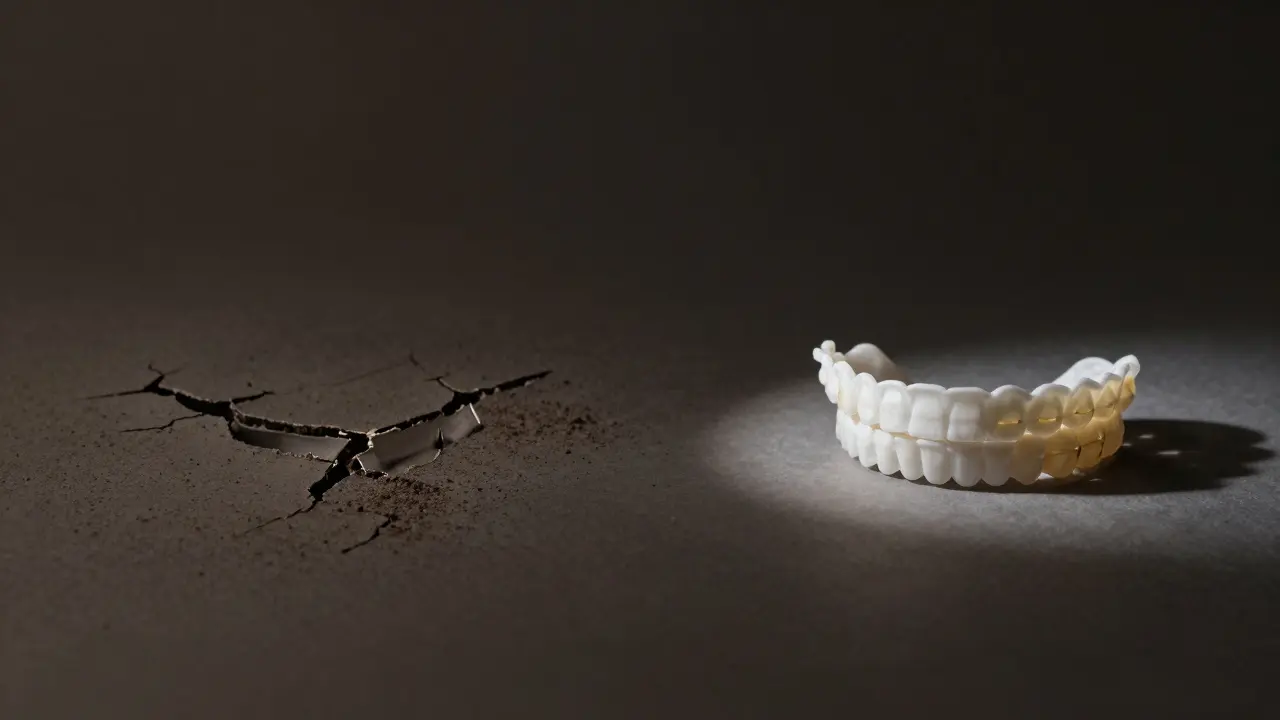 Dvě cesty: křivé zuby bez reténoru a rovné zuby s reténorem v noci.