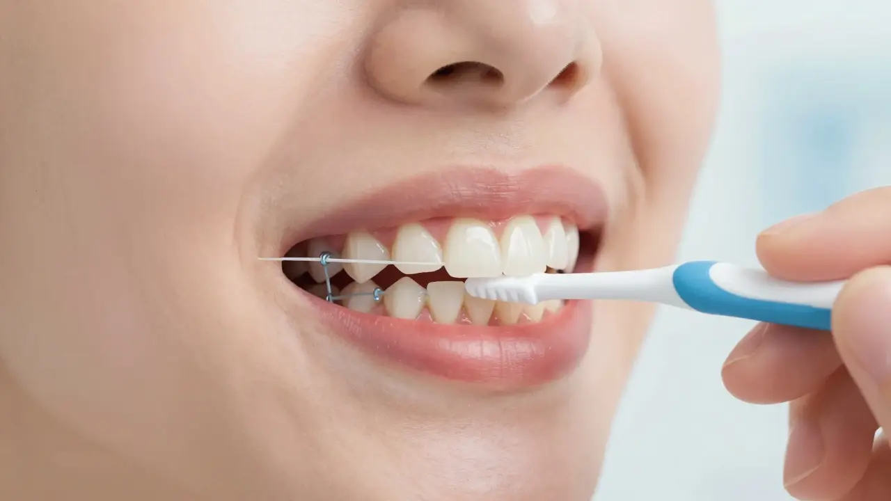 Interdentalní kartáček čistí pod drátem rovnátek, odstraňuje plak mezi zuby.