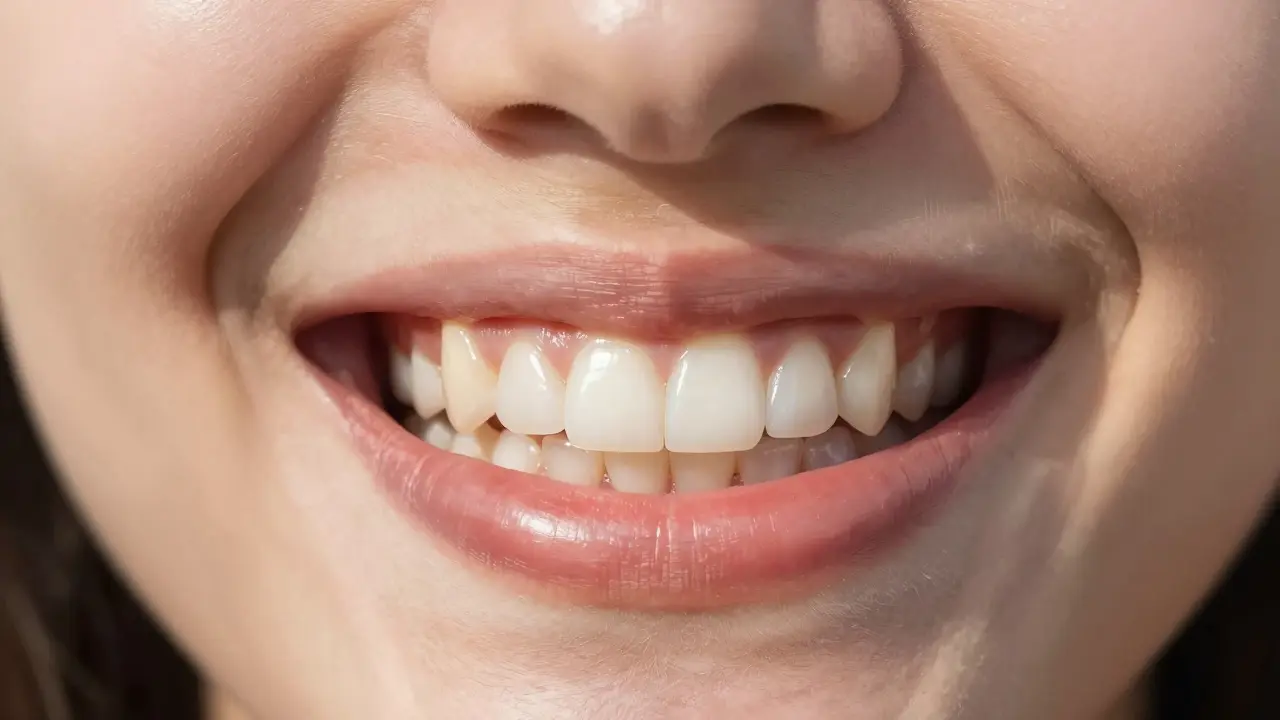 Side-by-side comparison of natural and enhanced teeth in a confident smile.