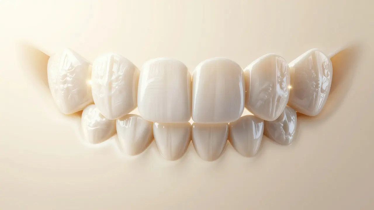A radiant smile with nine natural-looking ceramic veneers glowing under soft light.
