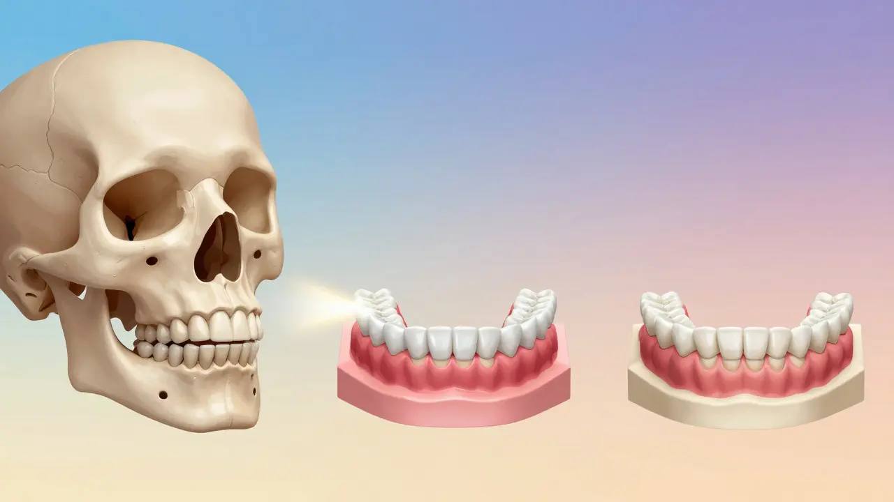 Illustration of crossbite correction timeline from misaligned teeth to perfect alignment with braces.