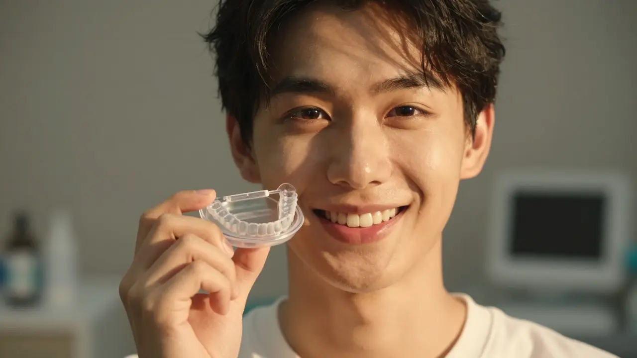 Retiner na udržení pozice zubů po skončení ortodoncie.