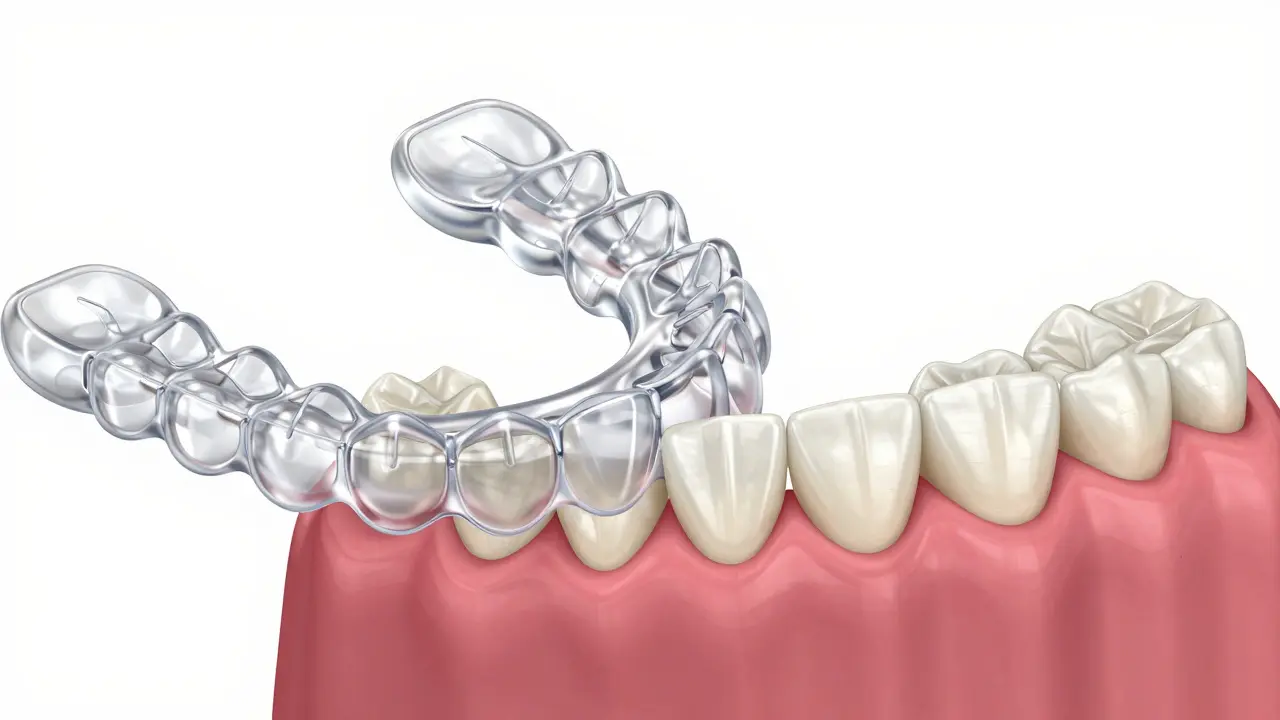 Srovnání průhledných dlah a keramických faset na zubech.