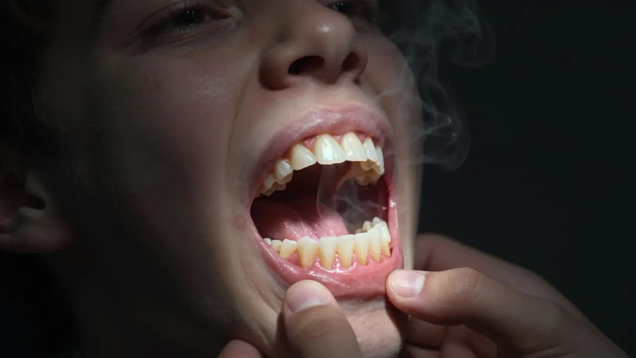 Zub moudrosti vyrůstající skrz dásně, napětí v čelisti a zánět