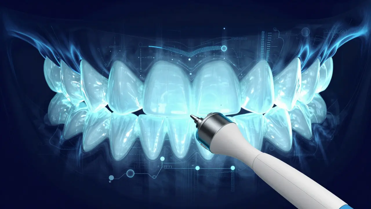 Digitální 3D sken zubů znázornující moderní intraorální scan.
