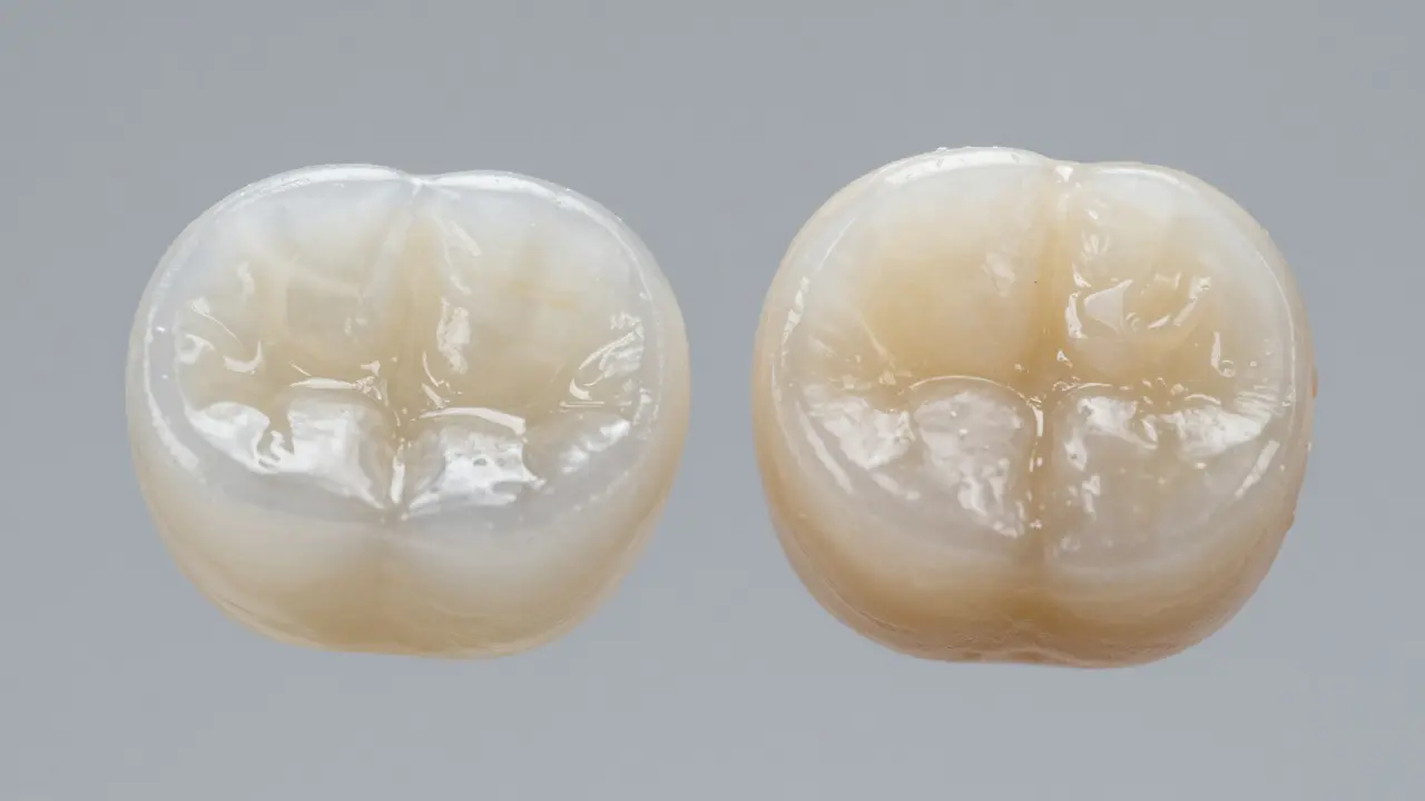 Detailní srovnání keramické a kompozitní fazety zblízka