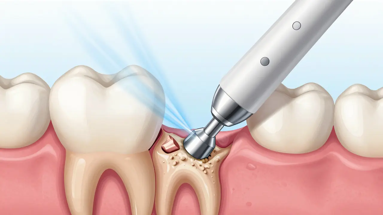 Profesionální ultrazvukové čištění zubního kamene dentálním hygienistou