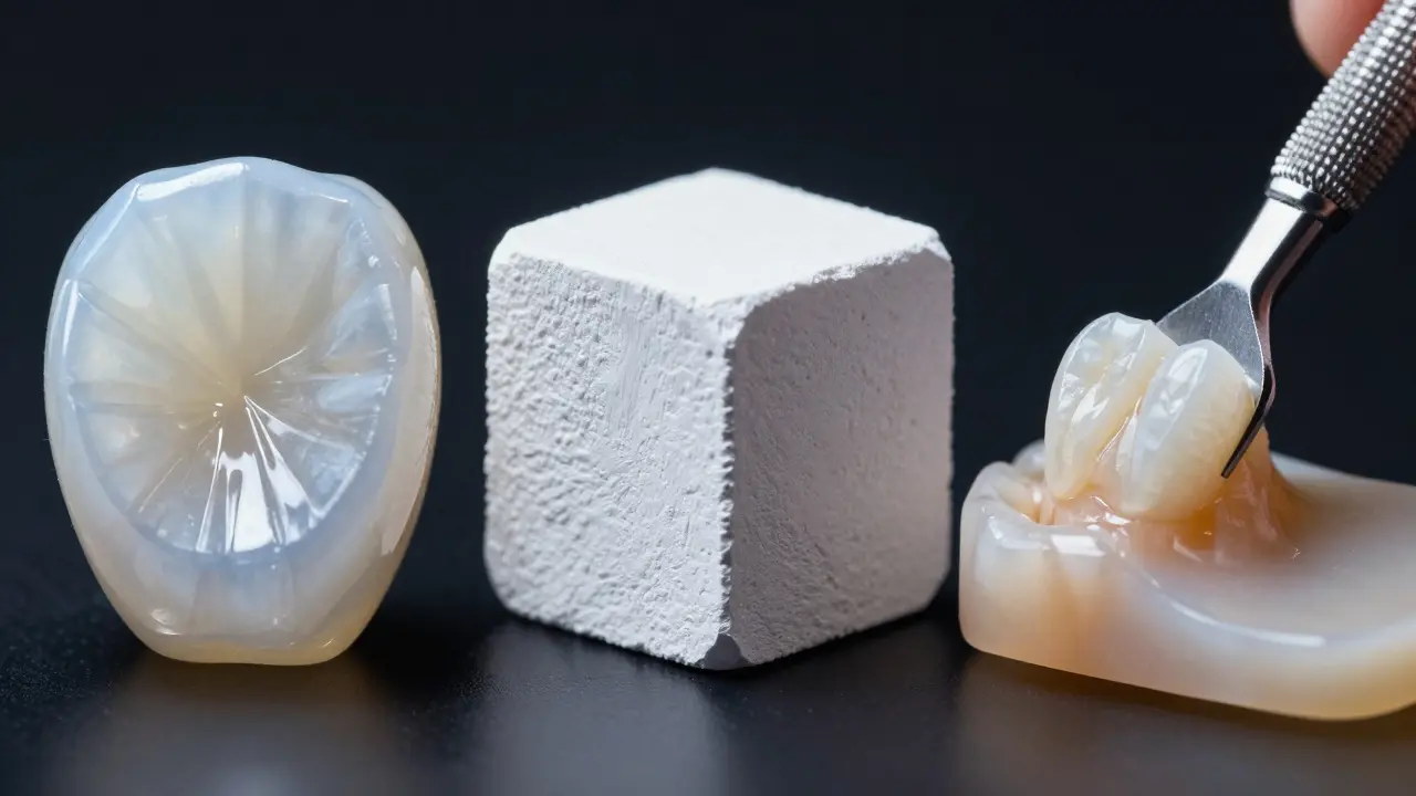 Srovnání materiálů: porcelán, zirkon a kompozit