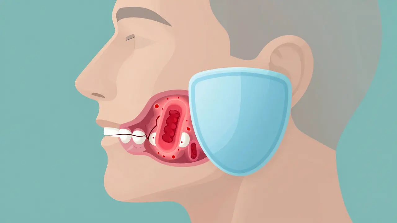 Abstraktní ilustrace ochrany zuba před bakteriemi