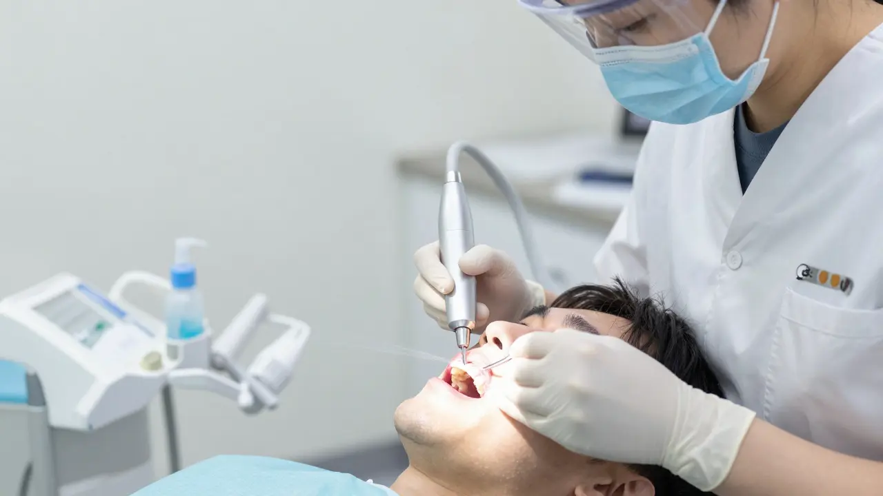 Dentální hygienista čištění zubů ultrazvukem