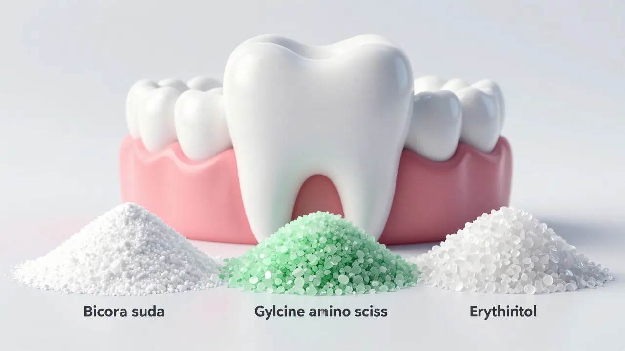 Porovnání jemných prášků pro pískování zubů: glycin, erythritol