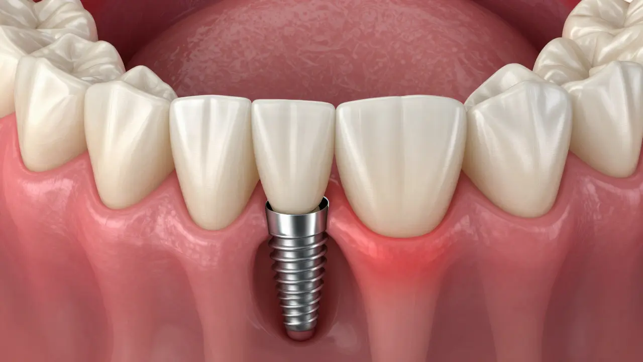 Zdravý implantát ve srovnání se zánětem dásní