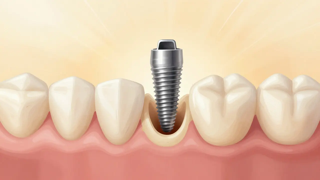 Abstraktní vizualizace úspěšné integrace implantátu do nové kosti po rekonstrukci