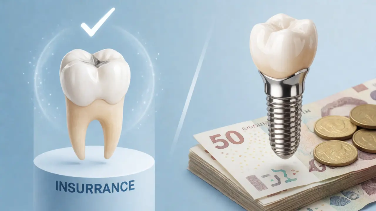Porovnání hrazené protetické náhrady a soukromě placeného zubního implantátu.
